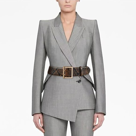 Women's Leather Waist Wide Belts Fashion Thick Snakeskin With Gold Buckle Belt - Picture 5 of 6